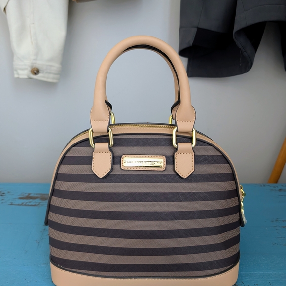Adrienne Vittadini Black and Tan Striped Dome Satchel - Picture 1 of 9